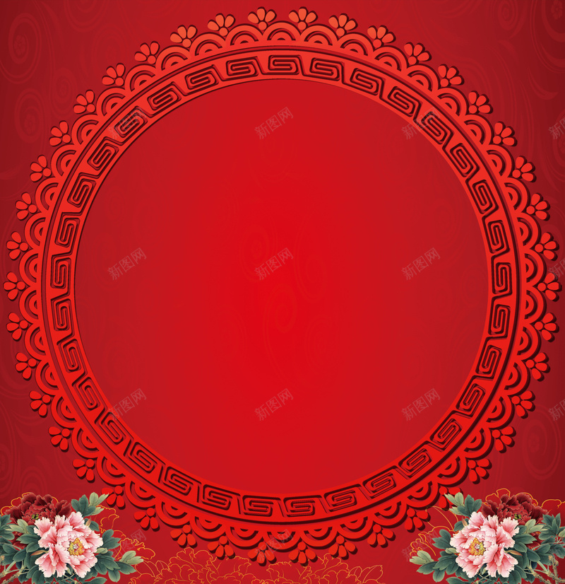 年会背景jpg设计背景_新图网 https://ixintu.com 高清年会背景 红色背景 圆形图案 花形 中国风