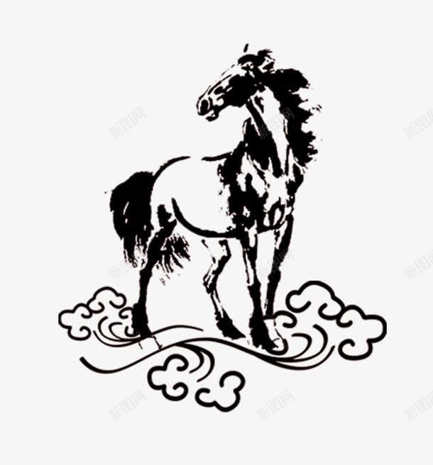 中国风马祥云png免抠素材_新图网 https://ixintu.com 中国风马祥云 中式风格图案 毛笔画马