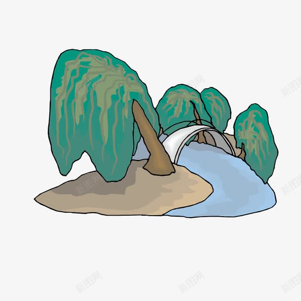 树木拱桥溪流风景插画png免抠素材_新图网 https://ixintu.com 拱桥 树木 树木风景 溪流 风景插画