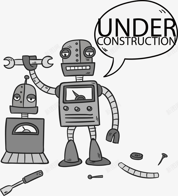 手绘卡通修理工机器人矢量图ai免抠素材_新图网 https://ixintu.com 修理工 机器人 正在维修 正在维护 矢量png 维修中 矢量图