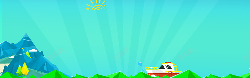 蓝色简约扁平化淘宝bannerpsd设计背景_新图网 https://ixintu.com 几何促销 卡通促销 小船 山峰 扁平化 淘宝banner 简约 蓝色