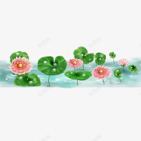 卡通雨落荷花psd免抠素材_新图网 https://ixintu.com 下雨 卡通 夏季 荷花