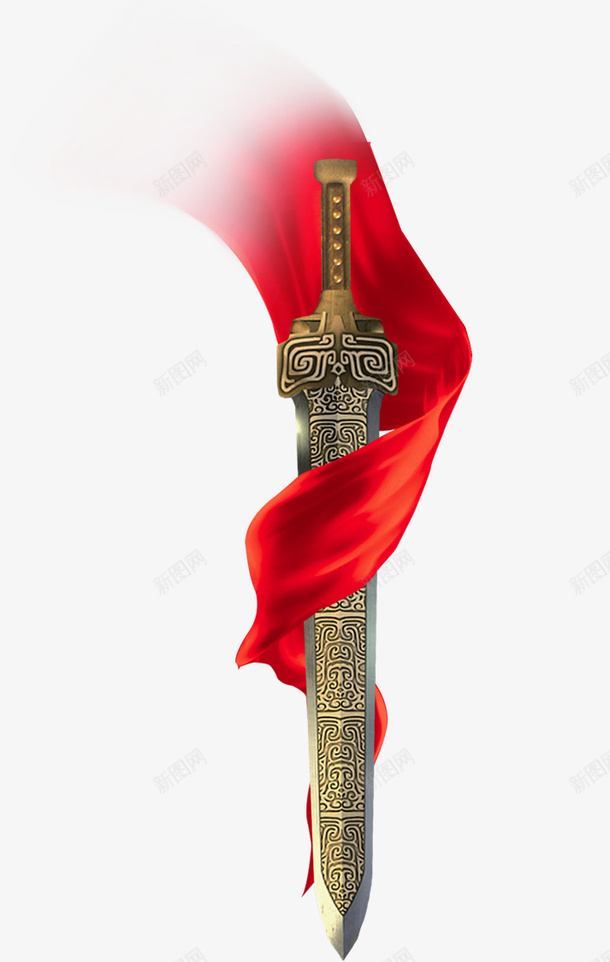 古代宝剑铜剑红绸缎飘扬红色png免抠素材_新图网 https://ixintu.com 古代宝剑 红绸缎 红色 铜剑 飘扬