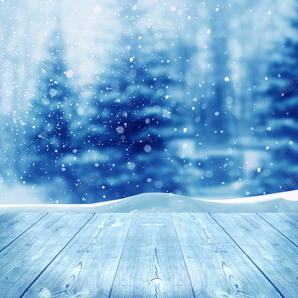 唯美蓝色冬日雪景方图背景png免抠素材_新图网 https://ixintu.com 冬天背景 蓝色雪花 雪景 雪花