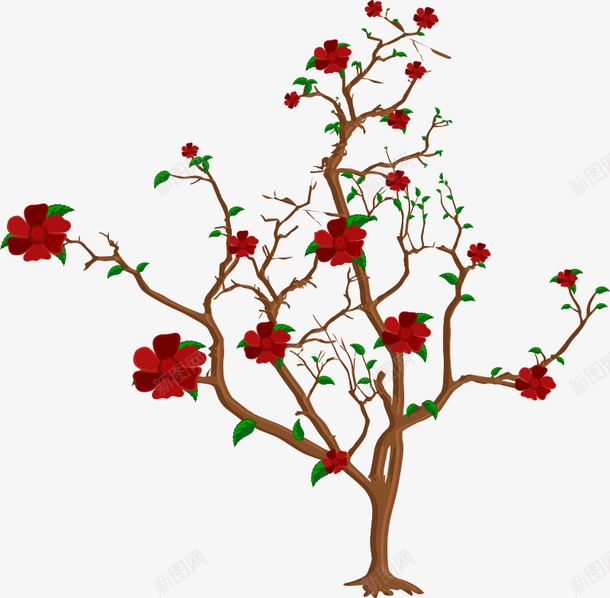 花朵花png免抠素材_新图网 https://ixintu.com 叶子 小树 树枝 红色 绿色 花 花朵