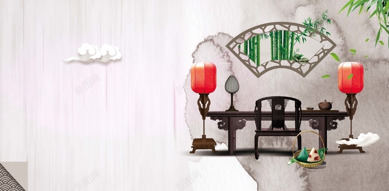 中国风背景jpg设计背景_新图网 https://ixintu.com 中国风 竹子 中式桌椅 灯笼 屏风