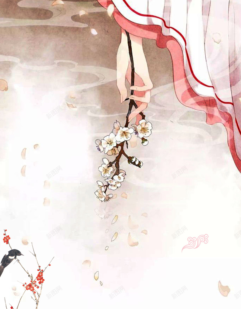 粉色浪漫手绘古风桃花古典背景jpg设计背景_新图网 https://ixintu.com 粉色 浪漫 手绘 古风 春游 赏花 春季旅行 桃花 花鸟 水袖
