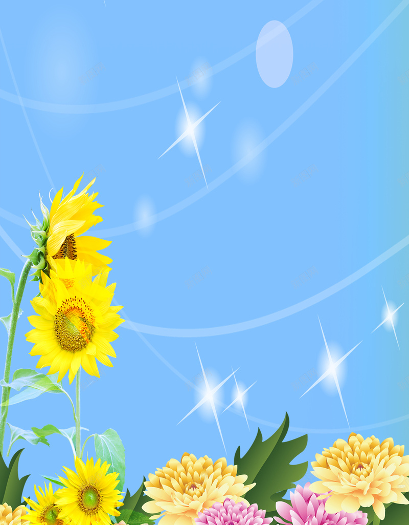 展板背景素材psd设计背景_新图网 https://ixintu.com 展板背景 亮点 叶子 葵花 花 条纹 蓝色背景 光线 日光开心 快乐 蓝色