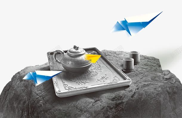 水墨茶艺png免抠素材_新图网 https://ixintu.com 水墨画 纸飞机 茶具 茶艺