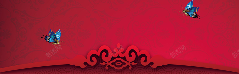 喜庆假日jpg设计背景_新图网 https://ixintu.com 中国风 古典花纹 喜庆 海报banner 红色 纹蝴蝶 蝴蝶