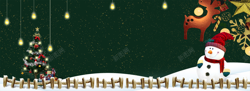 圣诞快乐可爱卡通圣诞树雪人banner背景