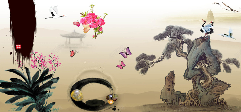 中国风山水画背景psd设计背景_新图网 https://ixintu.com 海报banner banner 背景素材 中国风 山水画