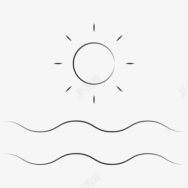 日落大海手绘的夏天图标图标