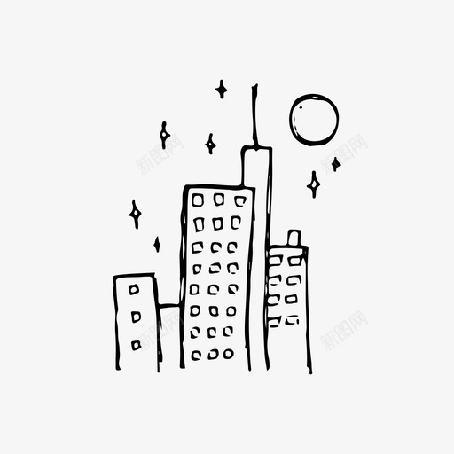 城市建筑手绘svg_新图网 https://ixintu.com 城市 建筑 手绘 夜晚 城镇 素描