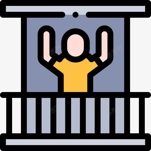 阳台窗户和阳台上的人线性颜色svg_新图网 https://ixintu.com 阳台 窗户 台上 线性 颜色