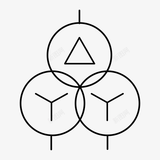 三绕组变压器 (三角形-星形-星形连接)svg_新图网 https://ixintu.com 三绕组变压器 (三角形-星形-星形连接) sanrzbyq_k