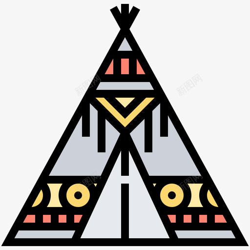 Teepee印第安人6线状颜色svg_新图网 https://ixintu.com Teepee 印第安人 线状 颜色