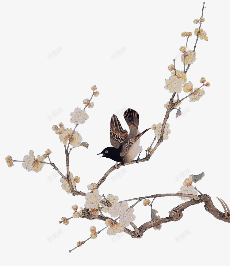 水墨树枝鸟中式图png免抠素材_新图网 https://ixintu.com 水墨 树枝 中式