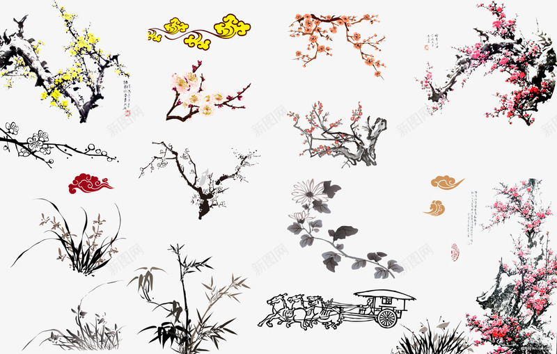 国画兰花梅花马车动植物壁纸动植物壁纸png免抠素材_新图网 https://ixintu.com 动植物 壁纸 国画 兰花 梅花 马车