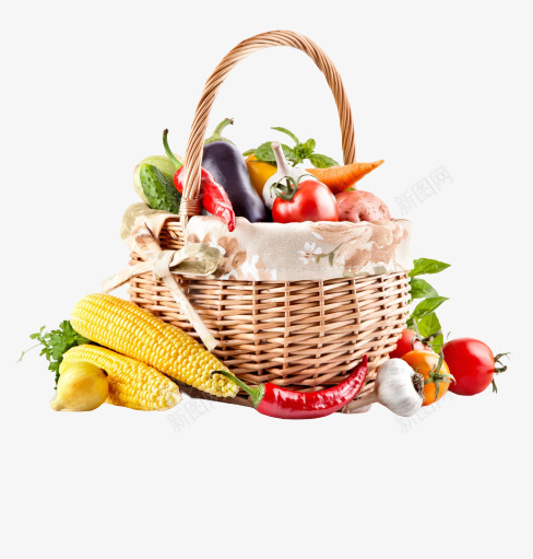 蔬菜蔬菜篮子玉米辣椒png免抠素材_新图网 https://ixintu.com 蔬菜 菜蔬 菜篮子 玉米 辣椒