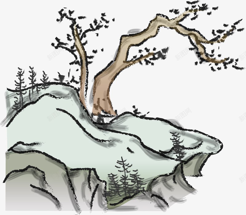 绿色水墨山水8THEME国风民国水墨png免抠素材_新图网 https://ixintu.com 水墨 绿色 山水 8THEME 国风 民国