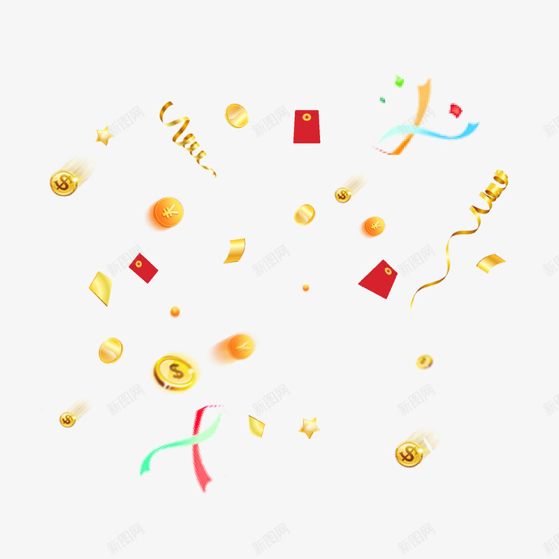 喜庆漂浮红包金币漂浮png免抠素材_新图网 https://ixintu.com 喜庆 漂浮 红包 彩带 金币 金色