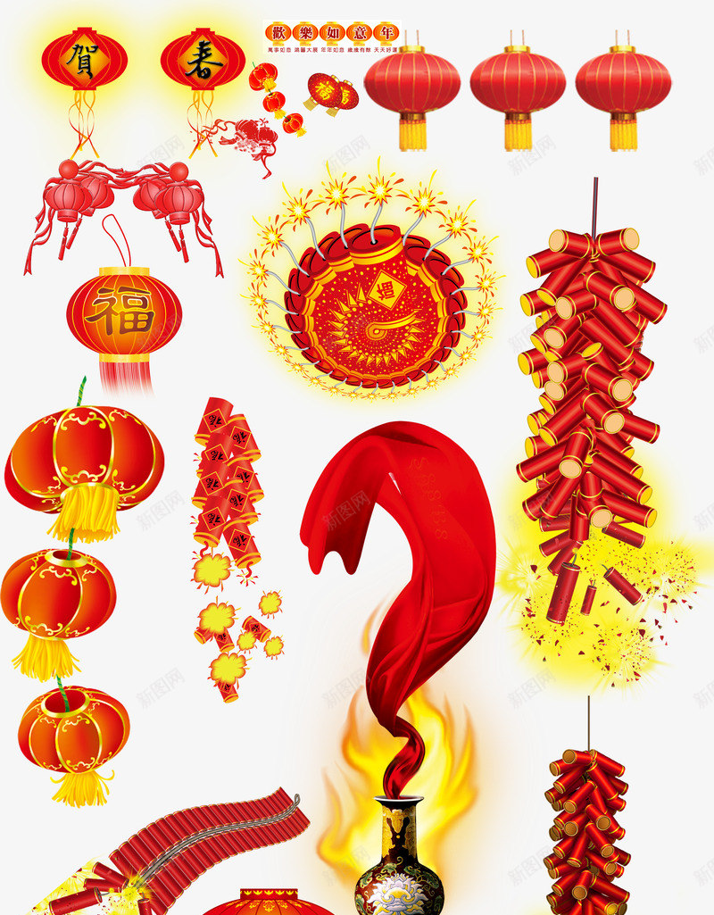 灯笼鞭炮爆竹葫芦剪纸喜庆春节红布春节喜庆春节或元旦png免抠素材_新图网 https://ixintu.com 春节 喜庆 灯笼 鞭炮 爆竹 葫芦 剪纸 红布 元旦