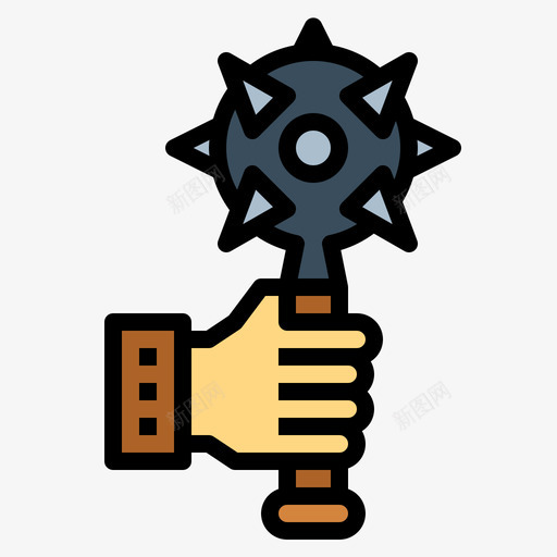 狼牙棒武器15线性颜色svg_新图网 https://ixintu.com 武器 流星锤 狼牙棒 线性 颜色