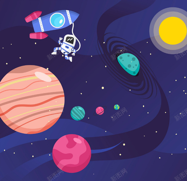 星空卡通背景png_新图网 https://ixintu.com 可爱 宇航员 星空卡通 月亮 漫画 背景