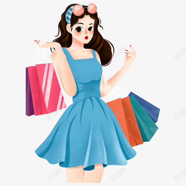 手绘卡通可爱购物女孩元素png免抠素材_新图网 https://ixintu.com 手绘 卡通 可爱 购物女孩 元素