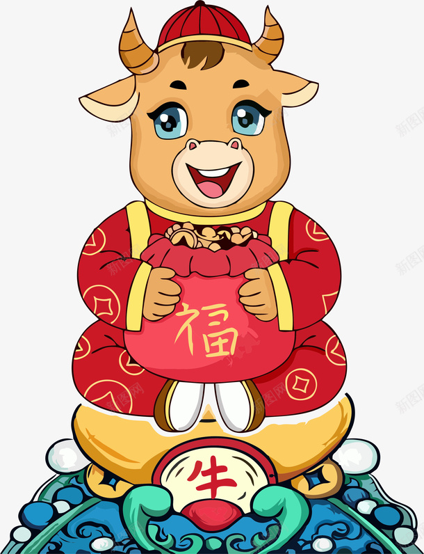 手绘生肖牛可爱png免抠素材_新图网 https://ixintu.com 手绘 生肖 牛 动物