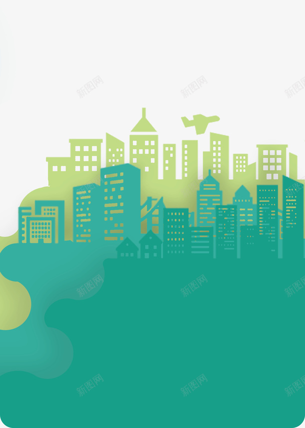 绿色城市剪影01png免抠素材_新图网 https://ixintu.com 城市 剪影 渐变 插画