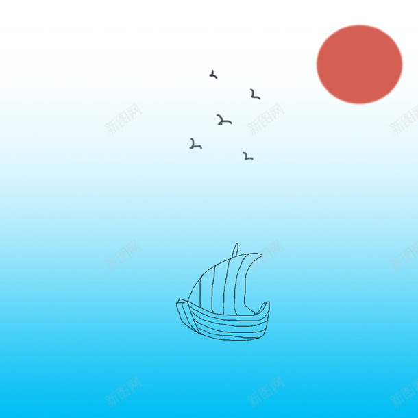 红日古风背景图png免抠素材_新图网 https://ixintu.com 红日 古风 帆船 海鸥