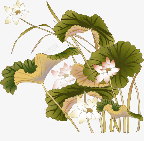 彩绘荷花荷叶元素png免抠素材_新图网 https://ixintu.com 元素 彩绘 竹子荷花荷叶满池塘 荷叶 荷花
