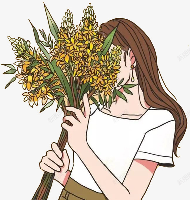 鲜花花店手绘女孩png免抠素材_新图网 https://ixintu.com 鲜花 花店 手绘 女孩