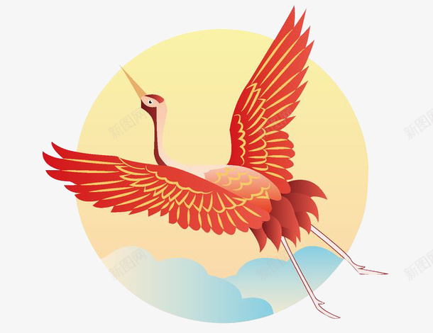 手绘中国风仙鹤穿越云层png免抠素材_新图网 https://ixintu.com 云朵 中国风 手绘 仙鹤 动物