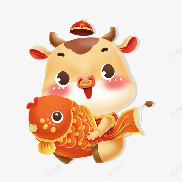 2021新年小牛8月png免抠素材_新图网 https://ixintu.com 红色 新年 小牛 8月