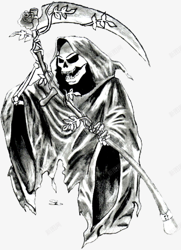 死神镰刀梅花素描png免抠素材_新图网 https://ixintu.com 死神 镰刀 梅花 素描