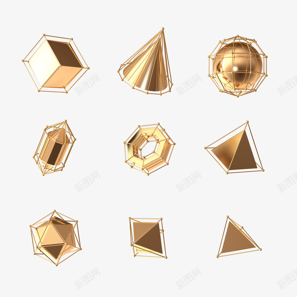 金色几何元素体png免抠素材_新图网 https://ixintu.com C4D 几何 几何体 漂浮 金色