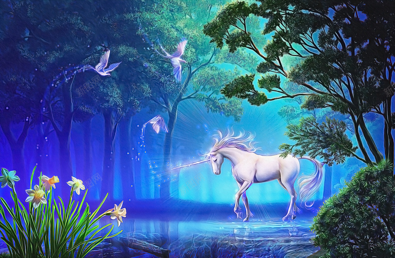 悍马独角鹿蓝psd设计背景_新图网 https://ixintu.com 悍马 树林 独角鹿 蓝 蓝制度背景 蓝水