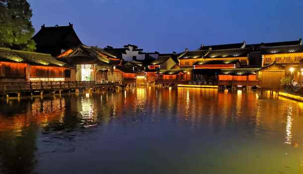 江南水乡夜景图png免抠素材_新图网 https://ixintu.com 古镇 水乡 夜景 江南