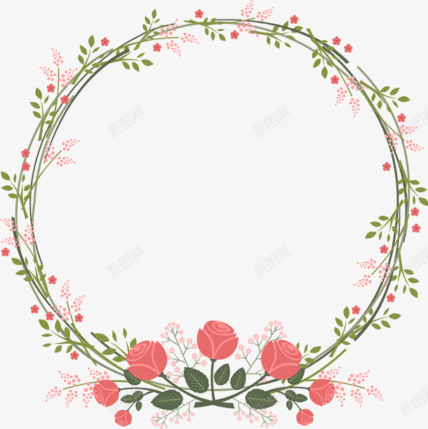 玫瑰花花环png免抠素材_新图网 https://ixintu.com 花环 手绘 边框 玫瑰花