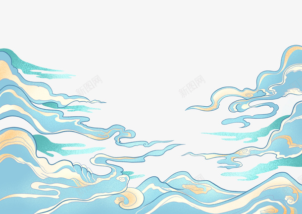 手绘国潮夕祥云png免抠素材_新图网 https://ixintu.com 手绘 国潮 七夕 祥云