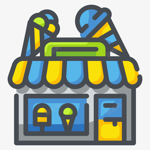冰淇淋店商店和商店2线性颜色svg_新图网 https://ixintu.com 商店 冰淇淋 线性 颜色