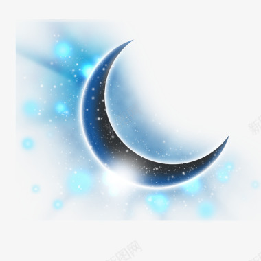 梦幻蓝色弯月月亮光晕光线分层美图类设计图标图标