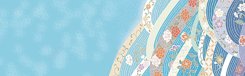 和风蓝色花朵波纹日系温暖海报banner浪漫梦幻图背景