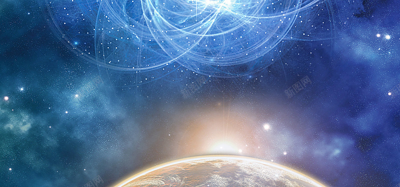 科技星空星星星球地球闪光线光蓝色白色海报banne背景