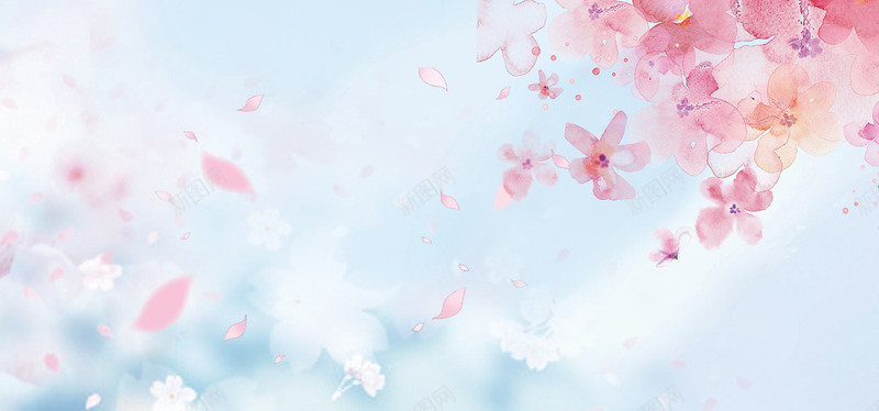 日本樱花节手绘唯美插画活动主题花瓣天蓝色粉色樱花清背景