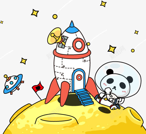 太空卡通熊猫月球漫步png免抠素材_新图网 https://ixintu.com 太空 卡通 熊猫 月球 漫步