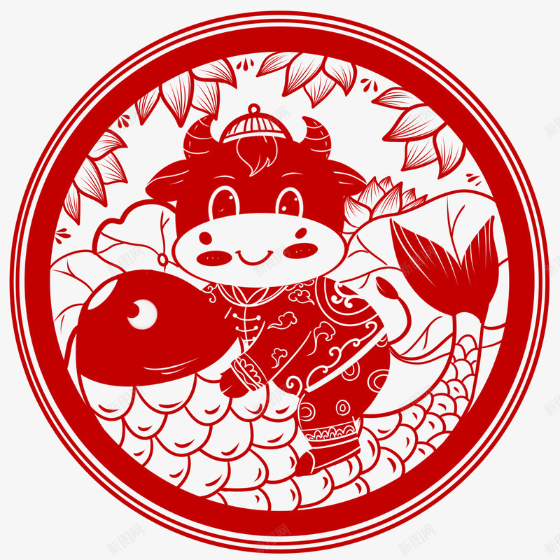 2021年牛年剪纸红色新年春节喜庆插画窗花AI矢量png免抠素材_新图网 https://ixintu.com 牛年 剪纸 红色 新年 年春节 喜庆 插画 窗花 矢量